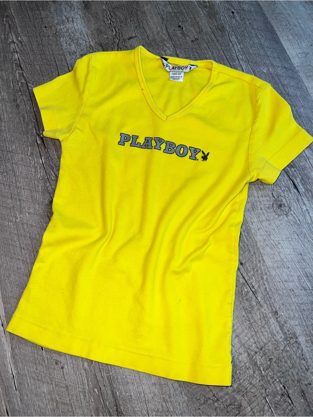 Vintage Playboy Women’s Yellow V-Neck Logo T-Shirt